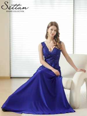 画像6: [送料無料][SETTAN]ロイヤルブルー・ネイビー・ホワイト・ベージュ・ワインレッド・エレガント・レース・金糸・ラインストーン・シアー・Aライン・ロングドレス[即日発送][大きいサイズあり]