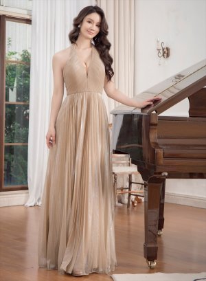 画像15: [送料無料][SETTAN]ロイヤルブルー・グリーン・ベージュ・ホワイト・ホルターネック・ラメ・プリーツ・ロングドレス[即日発送][大きいサイズあり]