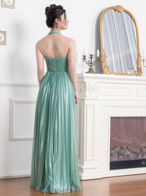 画像8: [送料無料][SETTAN]ロイヤルブルー・グリーン・ベージュ・ホワイト・ホルターネック・ラメ・プリーツ・ロングドレス[即日発送][大きいサイズあり]