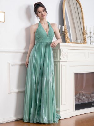 画像10: [送料無料][SETTAN]ロイヤルブルー・グリーン・ベージュ・ホワイト・ホルターネック・ラメ・プリーツ・ロングドレス[即日発送][大きいサイズあり]