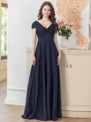 画像11: [送料無料][SETTAN]ホワイト・ネイビー・シンプル・フレンチスリーブ・上品・Aライン・ロングドレス[即日発送][大きいサイズあり]