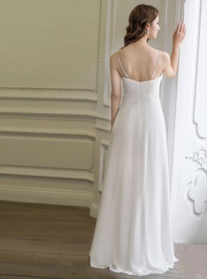 画像3: [送料無料][SETTAN]ホワイト・イエロー・レッド・ワンカラー・シフォン・胸元カット・ラインストーン・キャミソール・エレガント・Aライン・ロングドレス[即日発送][大きいサイズあり]