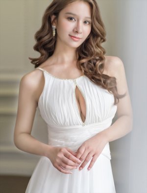 画像4: [送料無料][SETTAN]ホワイト・イエロー・レッド・ワンカラー・シフォン・胸元カット・ラインストーン・キャミソール・エレガント・Aライン・ロングドレス[即日発送][大きいサイズあり]