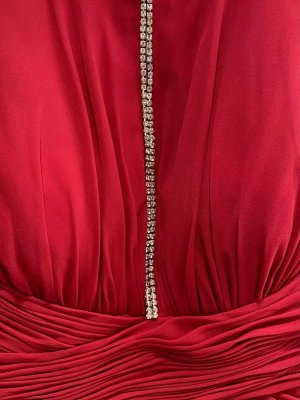 画像8: [送料無料][SETTAN]ホワイト・イエロー・レッド・ワンカラー・シフォン・胸元カット・ラインストーン・キャミソール・エレガント・Aライン・ロングドレス[即日発送][大きいサイズあり]