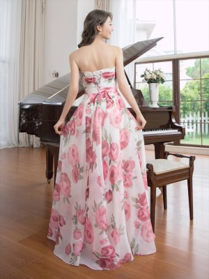 画像9: [送料無料][SETTAN]ネイビー×パープル・ホワイト×ピンク・フラワー・プリント・ベア・Aライン・ロングドレス[即日発送][大きいサイズあり]