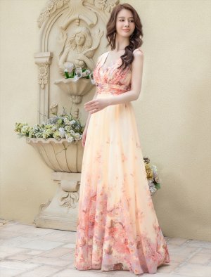 画像9: [送料無料][SETTAN]ホワイト・ベージュ・ブルー・パープル・シフォン・花柄・フラワープリント・Aライン・Vネック・ノースリーブ・ロングドレス[即日発送][大きいサイズあり]