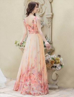 画像10: [送料無料][SETTAN]ホワイト・ベージュ・ブルー・パープル・シフォン・花柄・フラワープリント・Aライン・Vネック・ノースリーブ・ロングドレス[即日発送][大きいサイズあり]