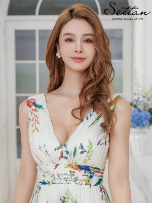 画像4: [送料無料][SETTAN]ホワイト・ベージュ・ブルー・パープル・シフォン・花柄・フラワープリント・Aライン・Vネック・ノースリーブ・ロングドレス[即日発送][大きいサイズあり]