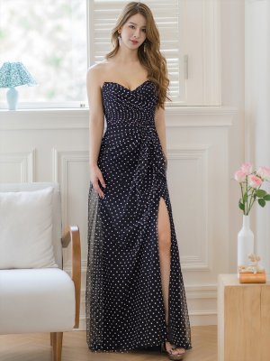 画像17: [送料無料][SETTAN]ホワイト・ピンク×ホワイト・ブラック×ホワイト・チュールレース・ベアトップ・ビスチェ・ハート・スリット・マーメイド・ロングドレス[即日発送][大きいサイズあり]