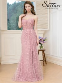 [送料無料][SETTAN]ピンク×ホワイト・ブラック×ホワイト・ホワイト・チュールレース ・ベアトップ・スピンドル・ハートドット・スリット・マーメイド・タイト・ロングドレス[即日発送][大きいサイズあり]