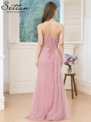 画像9: [送料無料][SETTAN]ホワイト・ピンク×ホワイト・ブラック×ホワイト・チュールレース・ベアトップ・ビスチェ・ハート・スリット・マーメイド・ロングドレス[即日発送][大きいサイズあり]