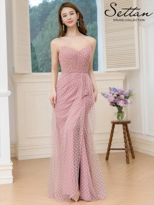 画像11: [送料無料][SETTAN]ホワイト・ピンク×ホワイト・ブラック×ホワイト・チュールレース・ベアトップ・ビスチェ・ハート・スリット・マーメイド・ロングドレス[即日発送][大きいサイズあり]