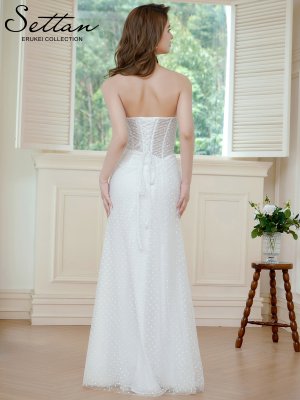 画像3: [送料無料][SETTAN]ホワイト・ピンク×ホワイト・ブラック×ホワイト・チュールレース・ベアトップ・ビスチェ・ハート・スリット・マーメイド・ロングドレス[即日発送][大きいサイズあり]