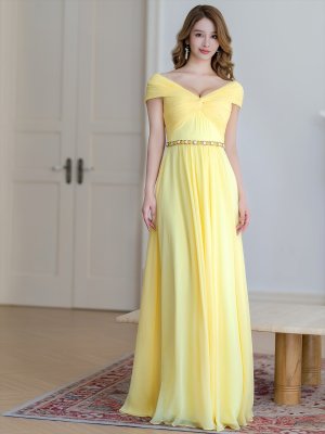 画像5: [送料無料][SETTAN]イエロー・パープル・ワンカラー・シフォン・ビジュー・シンプル・オフショルダー・Aライン・ロングドレス[即日発送][大きいサイズあり]