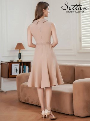 画像19: [送料無料][SETTAN]ネイビー・ホワイト・ブルー・ベージュ・首元パール・シンプル・ノースリーブ・Aライン・ひざ丈・ミディアムドレス・ワンピース[即日発送][大きいサイズあり]