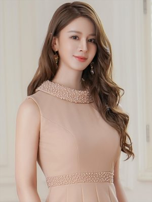 画像20: [送料無料][SETTAN]ネイビー・ホワイト・ブルー・ベージュ・首元パール・シンプル・ノースリーブ・Aライン・ひざ丈・ミディアムドレス・ワンピース[即日発送][大きいサイズあり]