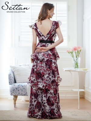 画像3: [送料無料][SETTAN]ホワイト×ワインレッド・ベージュ×ピンク・フラワープリント・ティアード・フリル・キュート・ロングドレス[即日発送][大きいサイズあり]