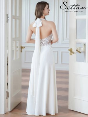 画像9: [送料無料][SETTAN]ピンク・ホワイト・ワインレッド・ホルターネック・エレガント・胸元レース・ラインストーン・Aライン・ロングドレス[即日発送][大きいサイズあり]