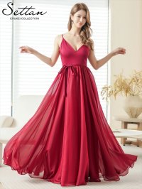 [送料無料][SETTAN]アンゴラレッド・グリーン・オレンジ・ホワイト・シフォン・ワンカラー・キャミソール・リボンベルト・Aライン・フレア・ロングドレス[即日発送][大きいサイズあり]