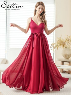 画像1: [送料無料][SETTAN]アンゴラレッド・グリーン・オレンジ・ホワイト・シフォン・ワンカラー・キャミソール・リボンベルト・Aライン・フレア・ロングドレス[即日発送][大きいサイズあり]