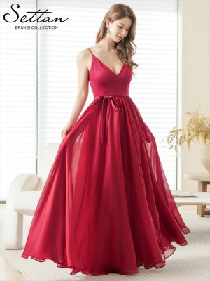画像2: [送料無料][SETTAN]アンゴラレッド・グリーン・オレンジ・ホワイト・シフォン・ワンカラー・キャミソール・リボンベルト・Aライン・フレア・ロングドレス[即日発送][大きいサイズあり]