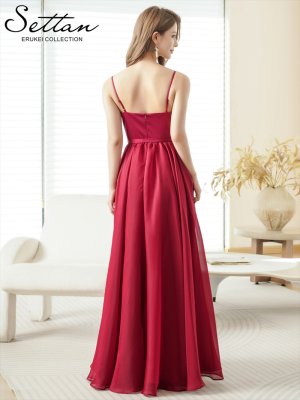 画像3: [送料無料][SETTAN]アンゴラレッド・グリーン・オレンジ・ホワイト・シフォン・ワンカラー・キャミソール・リボンベルト・Aライン・フレア・ロングドレス[即日発送][大きいサイズあり]