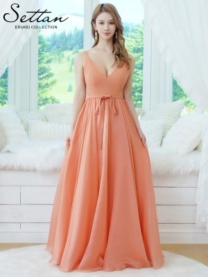 画像1: [送料無料][SETTAN]オレンジ・アンゴラレッド・グリーン・ホワイト・シフォン・ワンカラー・キャミソール・リボンベルト・Aライン・フレア・ロングドレス[即日発送][大きいサイズあり]