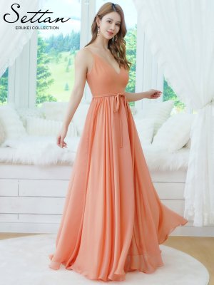 画像2: [送料無料][SETTAN]オレンジ・アンゴラレッド・グリーン・ホワイト・シフォン・ワンカラー・キャミソール・リボンベルト・Aライン・フレア・ロングドレス[即日発送][大きいサイズあり]