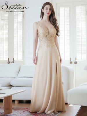 画像5: [送料無料][SETTAN]ベージュ・ピンク・Vネック・キャミソール・ラインストーン・レース・セクシー・シアー・シースルー・Aライン・ロングドレス[即日発送][大きいサイズあり]