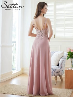 画像9: [送料無料][SETTAN]ベージュ・ピンク・Vネック・キャミソール・ラインストーン・レース・セクシー・シアー・シースルー・Aライン・ロングドレス[即日発送][大きいサイズあり]
