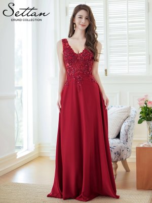 画像11: [送料無料][SETTAN]ホワイト・ワインレッド・Ｖネック・エレガント・胸元レース・ビーズ・スパンコール・Aライン・ロングドレス[即日発送][大きいサイズあり]