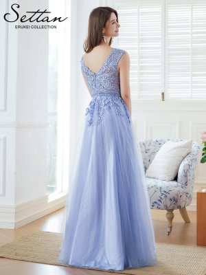 画像3: [送料無料][SETTAN]ブルー・ラメ・レース・オーガンジー・ラインストーン・刺繍・ノースリーブ・Aライン・ロングドレス[即日発送][大きいサイズあり]