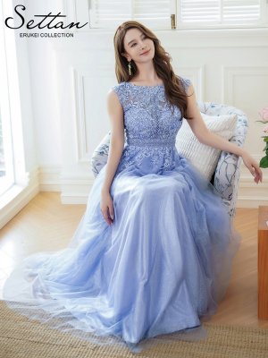 画像6: [送料無料][SETTAN]ブルー・ラメ・レース・オーガンジー・ラインストーン・刺繍・ノースリーブ・Aライン・ロングドレス[即日発送][大きいサイズあり]