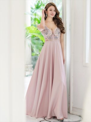 画像11: [送料無料][SETTAN]アイボリー・ピンク・ワインレッド・ネイビー・刺繍・セクシー・シースルー・Aライン・ロングドレス[即日発送][大きいサイズあり]