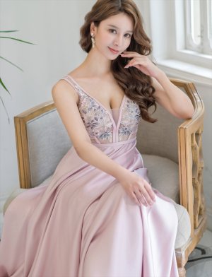 画像12: [送料無料][SETTAN]アイボリー・ピンク・ワインレッド・ネイビー・刺繍・セクシー・シースルー・Aライン・ロングドレス[即日発送][大きいサイズあり]