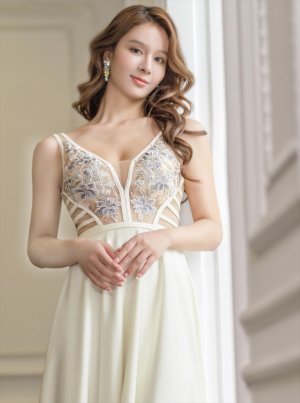 画像4: [送料無料][SETTAN]アイボリー・ピンク・ワインレッド・ネイビー・刺繍・セクシー・シースルー・Aライン・ロングドレス[即日発送][大きいサイズあり]