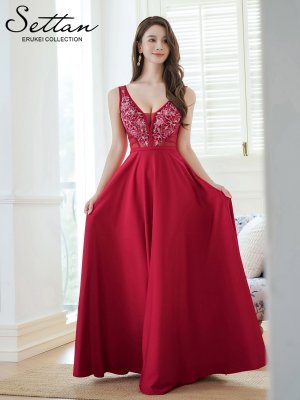 画像5: [送料無料][SETTAN]ワインレッド・アイボリー・ピンク・ネイビー・刺繍・セクシー・シースルー・Aライン・ロングドレス[即日発送][大きいサイズあり]