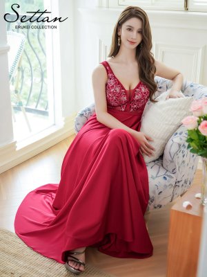 画像6: [送料無料][SETTAN]ワインレッド・アイボリー・ピンク・ネイビー・刺繍・セクシー・シースルー・Aライン・ロングドレス[即日発送][大きいサイズあり]