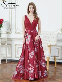 [送料無料][SETTAN]ワインレッド×ホワイト・ブラック×ホワイト・薔薇・花柄・プリント・サテン・セクシー・シースルー・ノースリーブ・Aライン・ロングドレス[即日発送][大きいサイズあり]