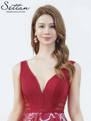 画像10: [送料無料][SETTAN]ブラック×ホワイト・ワインレッド×ホワイト・薔薇・花柄・プリント・サテン・セクシー・シースルー・ノースリーブ・Aライン・ロングドレス[即日発送][大きいサイズあり]