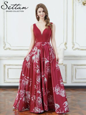 画像11: [送料無料][SETTAN]ブラック×ホワイト・ワインレッド×ホワイト・薔薇・花柄・プリント・サテン・セクシー・シースルー・ノースリーブ・Aライン・ロングドレス[即日発送][大きいサイズあり]