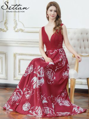 画像12: [送料無料][SETTAN]ブラック×ホワイト・ワインレッド×ホワイト・薔薇・花柄・プリント・サテン・セクシー・シースルー・ノースリーブ・Aライン・ロングドレス[即日発送][大きいサイズあり]