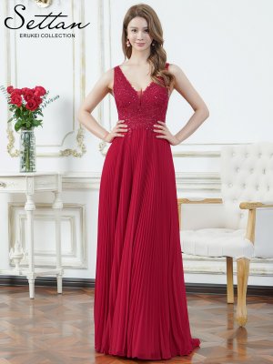 画像12: [送料無料][SETTAN]イエロー・レッド・ホワイト・ノースリーブ・ラメ・ラインストーン・プリーツ・刺?・レース・シアー・エレガント・Aライン・ロングドレス[即日発送][大きいサイズあり]