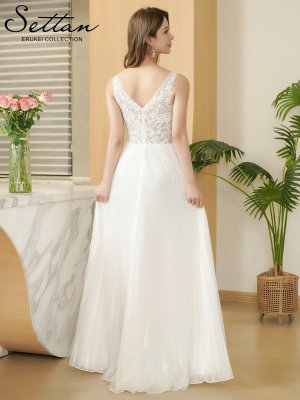 画像3: [送料無料][SETTAN]ホワイト・イエロー・レッド・ノースリーブ・ラメ・ラインストーン・プリーツ・刺?・レース・シアー・エレガント・Aライン・ロングドレス[即日発送][大きいサイズあり]