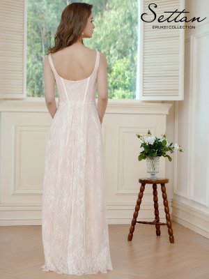 画像3: [送料無料][SETTAN]ホワイト・総レース・コルセット・ビーズ・スパンコール刺繡・エレガント・ノースリーブ・Aライン・ロングドレス[即日発送][大きいサイズあり]