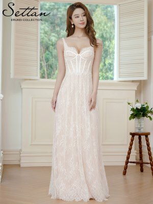 画像5: [送料無料][SETTAN]ホワイト・総レース・コルセット・ビーズ・スパンコール刺繡・エレガント・ノースリーブ・Aライン・ロングドレス[即日発送][大きいサイズあり]