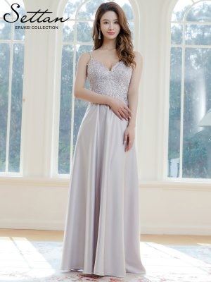 画像5: [送料無料][SETTAN]シルバー・キャミソール・ラインストーン・刺繡・レース・エレガント・Aライン・ロングドレス[即日発送][大きいサイズあり]