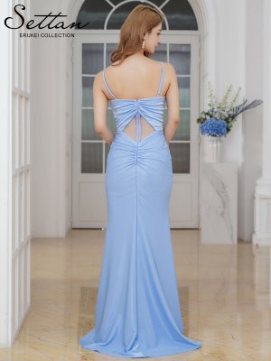 画像9: [送料無料][SETTAN]ピンク・ブルー・シャイニーサテン・キャミソール・カットアウト・ギャザー・スリット・タイト・マーメイド・ロングドレス[即日発送][大きいサイズあり]