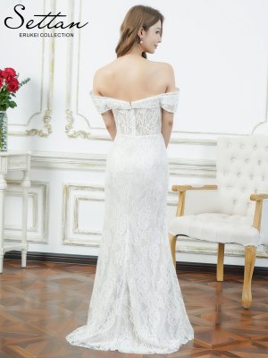 画像9: [送料無料][SETTAN]レッド・ホワイト・総レース・シアー・オフショルダー・コルセット風・スリット・タイト・マーメイド・ロングドレス[即日発送][大きいサイズあり]