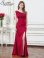 画像2: [送料無料][SETTAN]ワインレッド・ホワイト・ワンカラー・サテン・レース・スパンコール・ワンショルダー・肩リボン・ギャザー・スリット・タイト・マーメイド・ロングドレス[即日発送][大きいサイズあり] (2)
